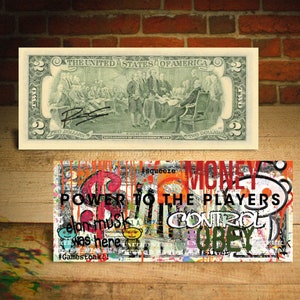REDDIT Elon Musk was Here Stocks Pop Art Genuine 2 Dollar Bill Signed by Rency - Ships Fast & Free to US