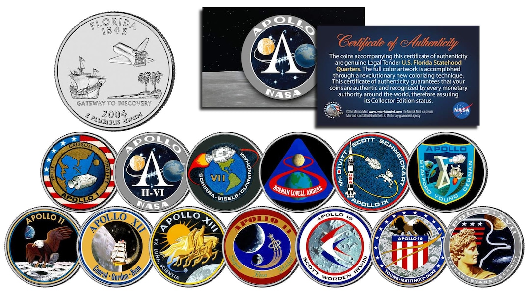 The APOLLO Space Missions Colorized U.S. Quarters 13-coin Set NASA ...