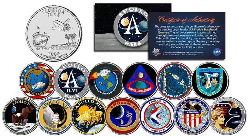 The APOLLO Space Missions Colorized U.S. Quarters 13-coin Set NASA ...