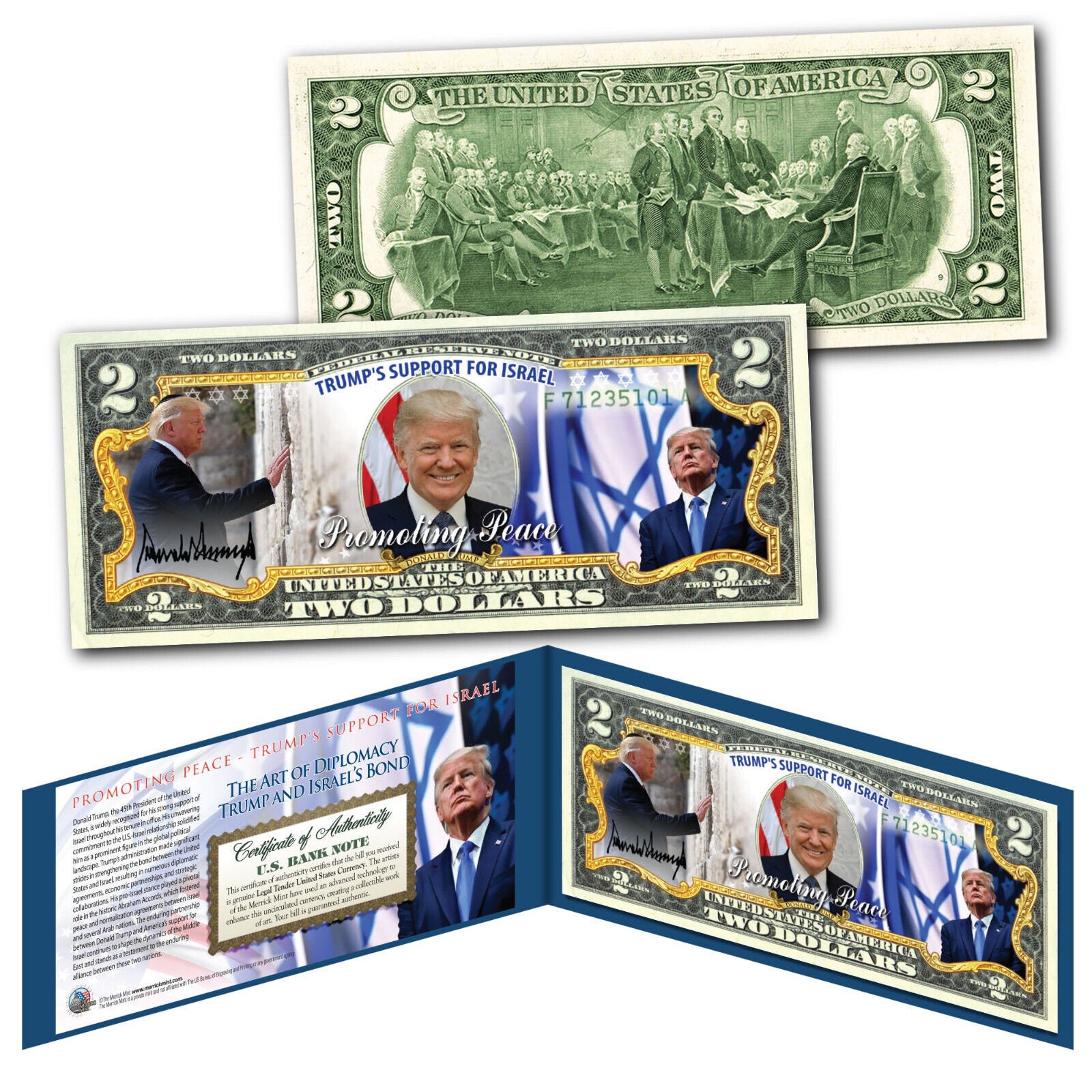 ドナルド・トランプ イスラエルへの支持 平和促進 本物の法定通貨 2.00
