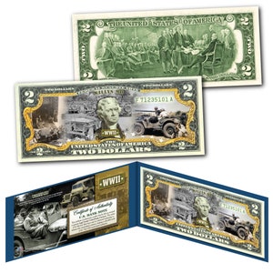Willys MB Ford GPW Jeep Military World War II Genuine U.S. 2.00 Dollar Bill