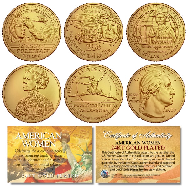American Women 2023 Series 24K Gold Plated U.S. Mint Quarters 5-Coin Set in Capsules - Fast, Free Ship to U.S.