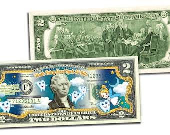 TOOTH FAIRY Awesome Colorized Two Dollar Bill on Genuine U.S. Currency - Fast & Free Shipping!