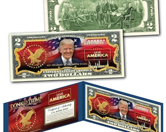 Donald Trump *SAVE AMERICA* Two Dollar Bill - Genuine Legal U.S. Currency - Ships Fast & Free to U.S.!