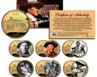 JOHN WAYNE Collectibles 24K Gold Plated Iowa Quarters 6-Coin Set "Series 1" w/ Certificate - Ships Fast & Free to U.S.