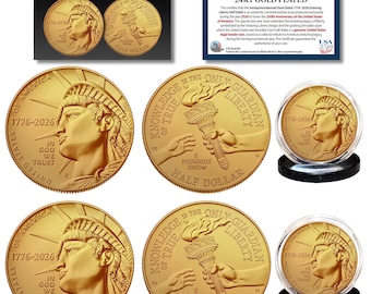 2026 P & D Mints 24K Gold Plated Enduring Liberty Half Dollar 2-Coin Set BU America 250