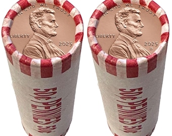 Monedas de 2025 de las casas de moneda P y D, último ejemplar de la moneda de un centavo de Lincoln, BU (sin circular), 2 rollos.