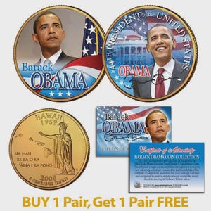 Barack Obama, 44:e presidenten, Hawaii State Quarter, 2-myntsset, 24 karat guldpläterad, köp en, få ...