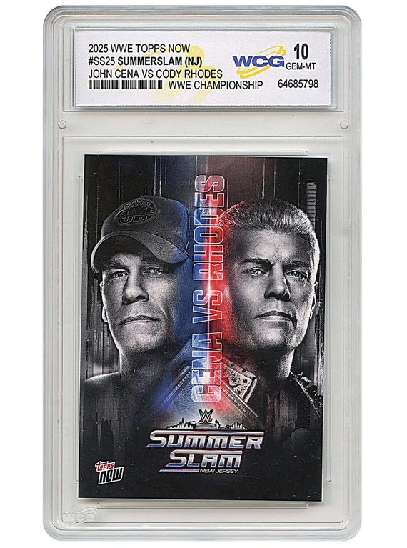 2025 WWE Topps Now Card #SS25 Cody RHODES vs John CENA SummerSlam Champion  - Graded Gem Mint 10
