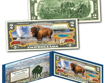 Yellowstone: First National Park 150th Anniversary * FULL COLOR BISON * Edition 2 Dollar Bill - Ships Fast and Free to U.S.