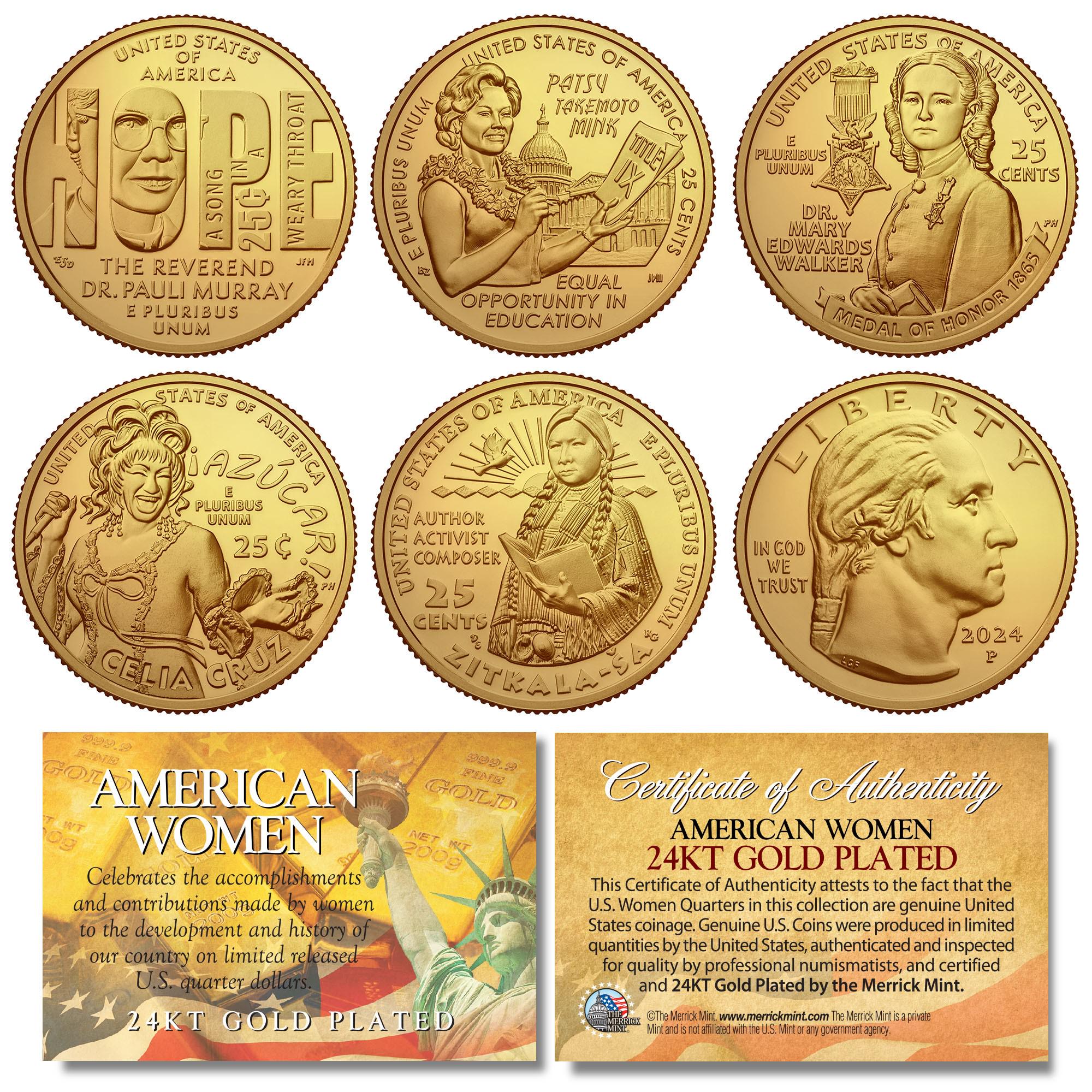 アメリカン・ウィメンズ 2024シリーズ 24Kゴールドメッキ 米国造幣局 クォーターコイン 5枚セット カプセル入り - Etsy 日本