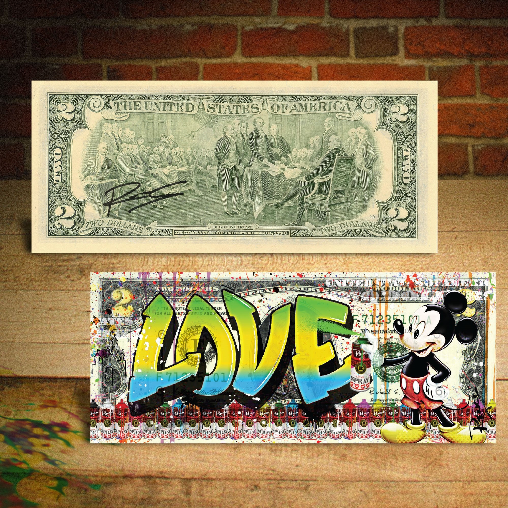 Banksy / Rency Mickey Mouse ミッキーマウス 2$ ミッキーマウス グラフィティ LOVE 本物 2 ドル紙幣
