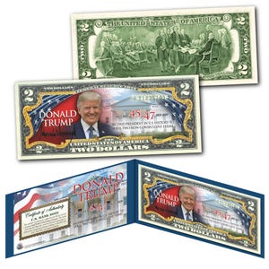 Donald Trump 47th President *Flag* 45/47 Historic Official Genuine Legal Tender U.S. 2.00 Dollar Bill - Ships Fast & Free U.S.