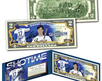 Billete genuino de 2,00 dólares estadounidenses con licencia de Shohei Ohtani SHOTIME de los Dodgers de Los Ángeles, campeones de la Serie Mundial 2024 - Envío rápido y gratuito a EE. UU.
