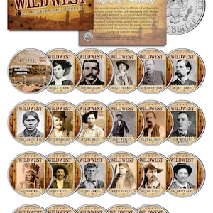 WILD WEST Outlaws Gunslingers Old West Black Eagle Billy the Kid Complete Set of 23 U.S. Mint JFK Half Dollar Coins - Ships Fast