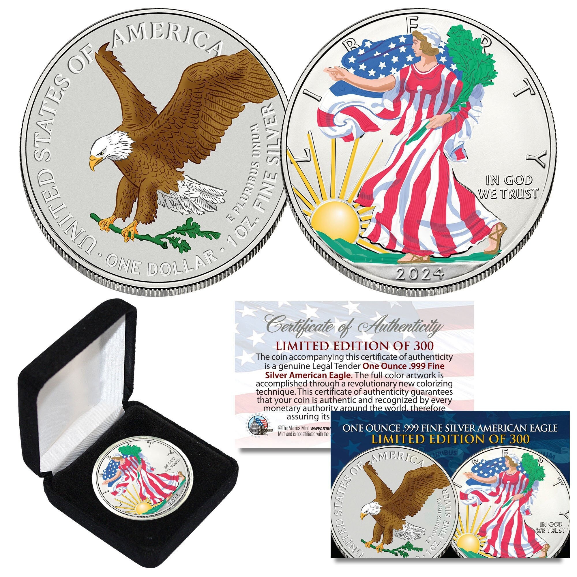 2024 Colorized 2-sided 1 Oz .999 Pure Silver American Silver Eagle