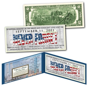 9-11 World Trade Center 21st Anniversary 2 Dollar Bill *Never Forget*  - Ships FAST & FREE to U.S.