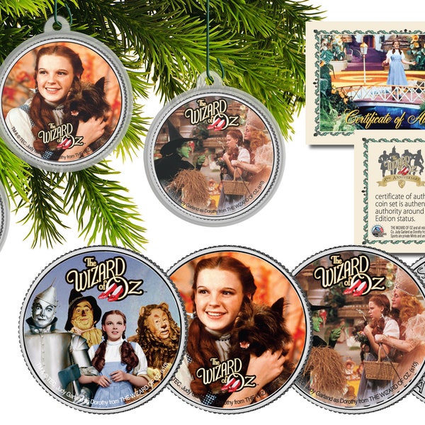 WIZARD OF OZ - Dorothy - Tin Man - Scarecrow - Cowardly Lion Kennedy Half Dollar Coins Christmas Tree Ornaments (Set of 3)