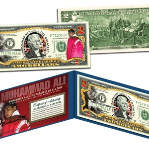 MUHAMMAD ALI * Le plus grand * Billet de deux dollars - Livraison rapide gratuite aux États-Unis