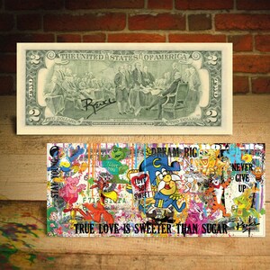 Famosi personaggi iconici di cereali Capt Crunch Banconota da 2 dollari USA FIRMATA da Rency - Spedizione veloce, gratuita negli Stati Uniti