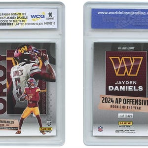 Carte radiocommandée Panini Jayden Daniels NFL 2024 recrue de l'année #AW-OROY - Gem Mint 10
