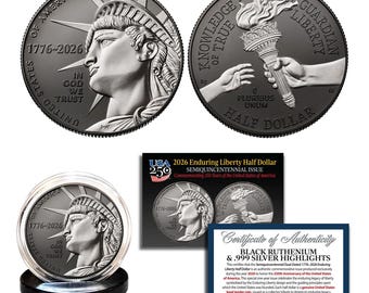 2026-P ENDURING LIBERTY Half Dollar Coin, Black Ruthenium with Silver - America 250 Semiquincentennial