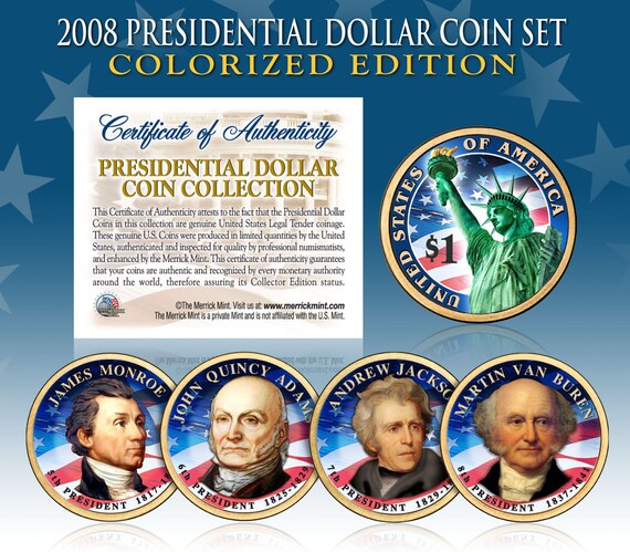 Presidential One Dollar 2-sided COLORIZED President Coin Sets W