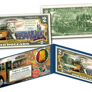 ALABAMA through GEORGIA - Honoring America&#39;s 50 States Genuine U.S. Currency 2.00 Bill -Choose State