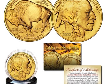 2022 American Buffalo 24K Gold Plated Privately Minted Non-Monetary Tribute Coin - Ships Fast & Free to U.S.