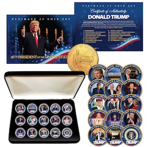 DONALD TRUMP 45th Präsident Ultimate 15 Münzen Set 24K Vergoldete Washington State Quarters in Deluxe Box - Schneller, kostenloser Versand!
