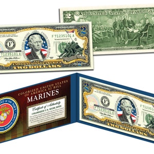 MARINES - WWII Retro Raising the Flag on Iwo Jima Two Dollar Bill Genuine U.S. Uncirculated Currency - Ships Fast and FREE