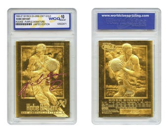 Tarjeta de novato Kobe Bryant 1996-97 EX-2000 Credentials 23K "Purple Signature Edition", con calificación Gem Mint 10