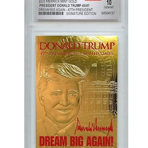 DONALD TRUMP 47. Prezydent Rzeźbiona Złota Karta z Czerwonym Podpisem Gem-Mint 10 - Wybierz ILOŚĆ