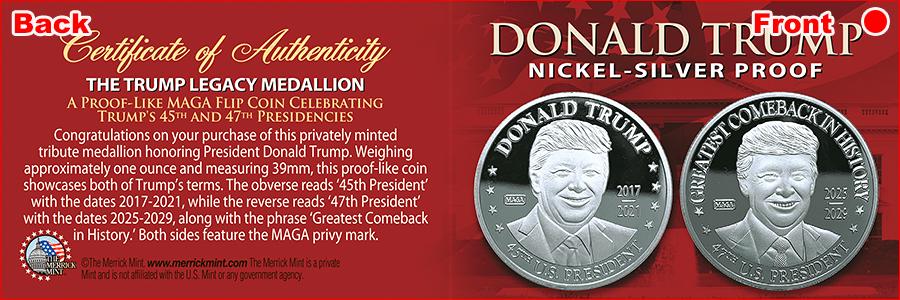 【４枚】　銀貨　シルバー　ドナルド　トランプ 1つ買うと1つ無料 - ドナルド・トランプ第45代/第47代大統領 1オンス