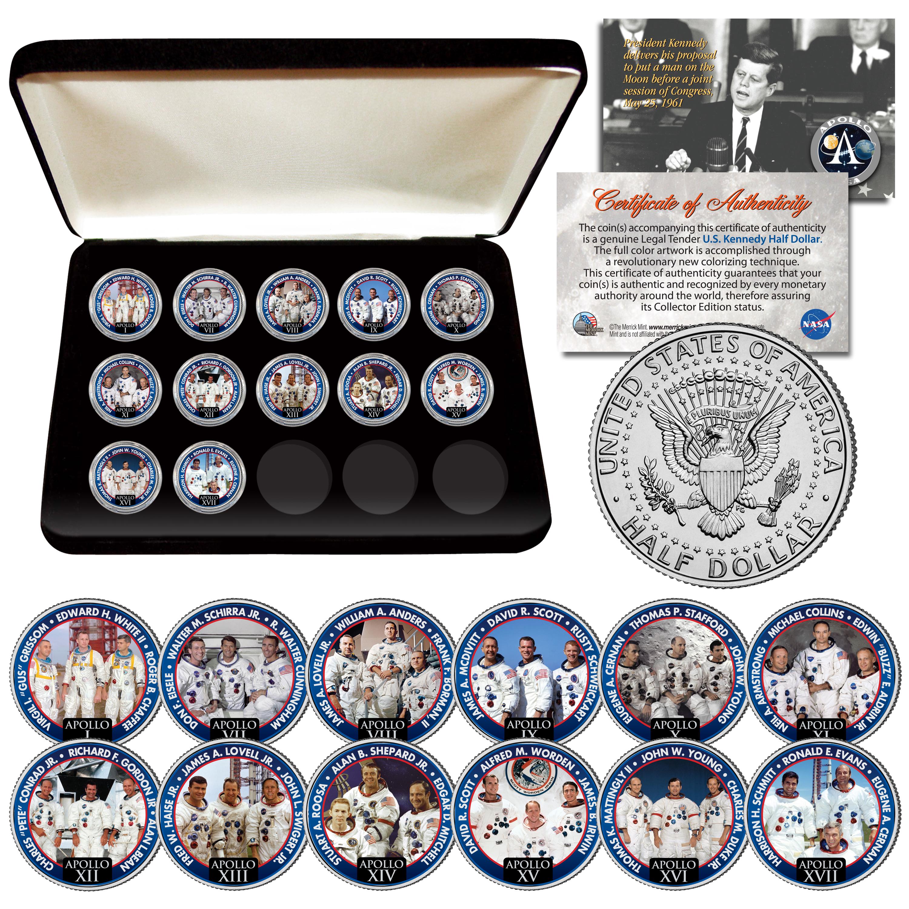 APOLLO Astronaut Crews Colorized JFK Half Dollar 12-coin Set NASA Space ...