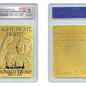 Carte couleur OR DONALD TRUMP Assassination Fight Wound, 10 gemmes - Livraison rapide gratuite aux États-Unis !