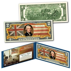 GRAND UNION FLAG of The United States of America 1st National Flag - Genuine Legal Tender U.S. 2.00 Dollar Bill