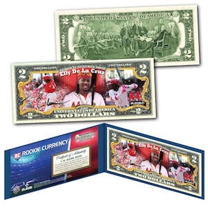 Elly De La Cruz - Billete de 2 dólares estadounidenses con licencia oficial de la MLB de los Cincinnati Reds ROOKIE Baseball Bucks