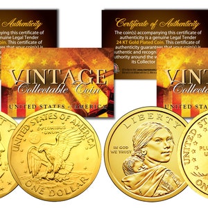 Susan B. Anthony and Sacagawea 24K Gold Plated US Dollar Historical Women Coin Set w/ Capsule & Certificate - Fast Shipping, Free to U.S.