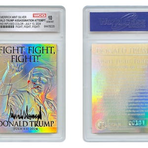 Tarjeta holográfica plateada con gemas de color plateado con herida de lucha por asesinato de DONALD TRUMP, 10 unidades: ¡envío rápido y gratuito a EE. UU.!