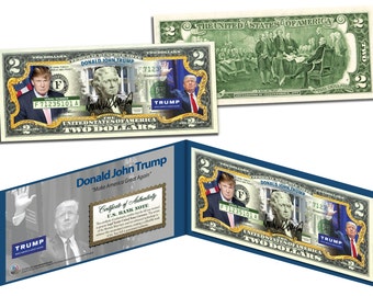 DONALD TRUMP Make America Great Again Two Dollar Bill on Genuine US Currency