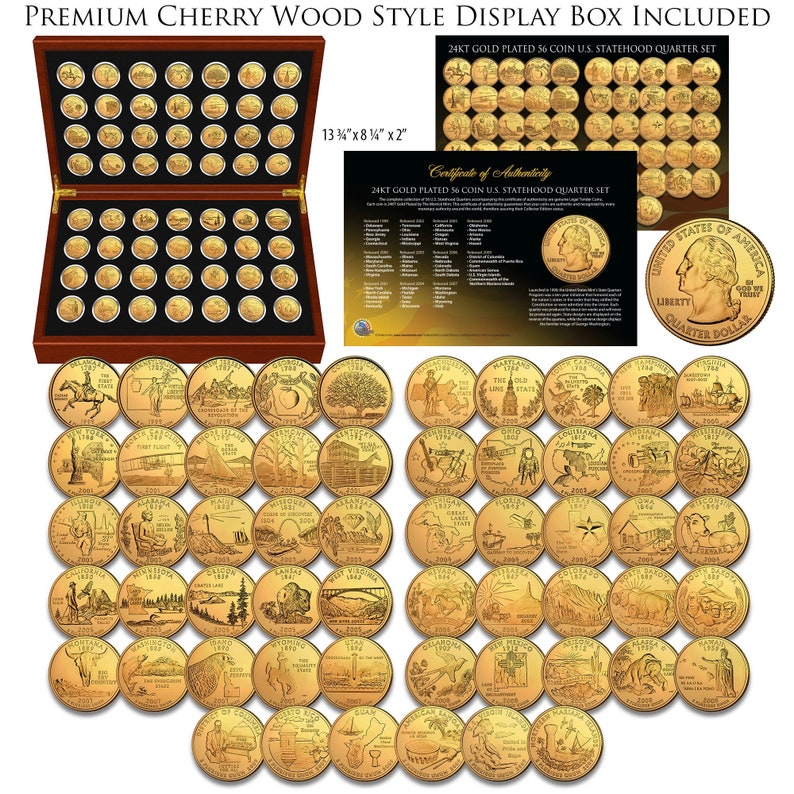 19992009 Complete 24K GOLD Plated State Quarters 56Coin Set Etsy