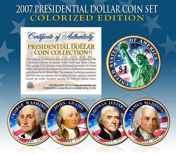 Presidential One Dollar 2-sided COLORIZED President Coin Sets W