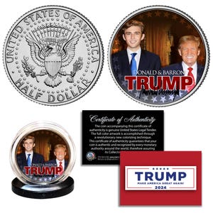 Donald Trump und Barron Trump OFFIZIELLE Echte JFK Kennedy halber Dollar US-Münze - Schiffe schnell und KOSTENLOS nach USA!