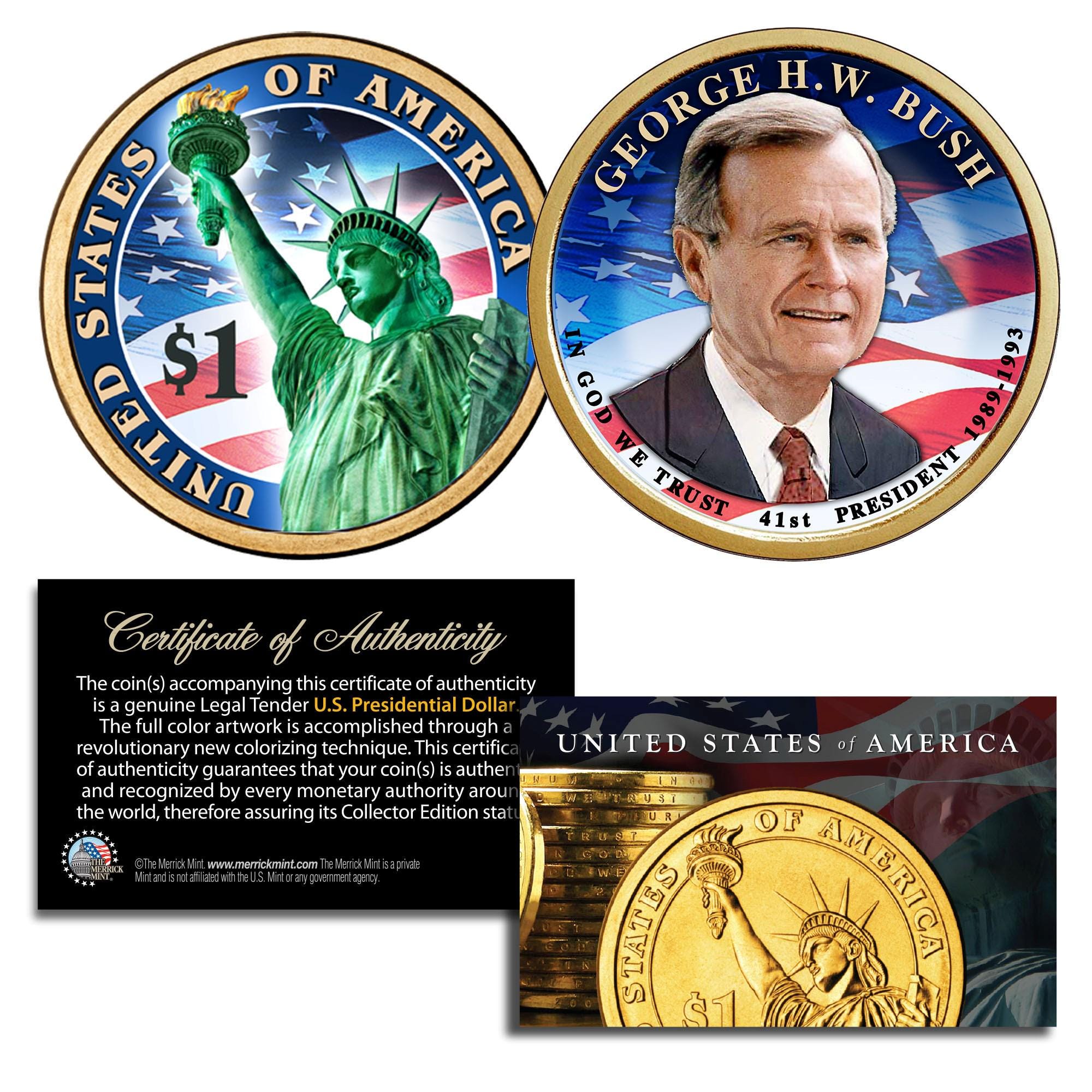 ジョージ・H・W・ブッシュ 第41代大統領 * 両面カラー * 2020年 ゴールデン 1.00ドル 大統領記念コイン