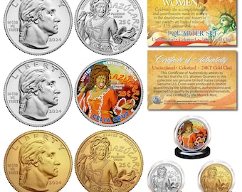 CELIA CRUZ 3-Coin Set in Capsules w/STANDS from American Women 2024 Series U.S. Mint Colorized Quarters