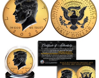 Placcato In Oro 2022 JFK Kennedy Half Dollar U.S. Set Da 2 Monete