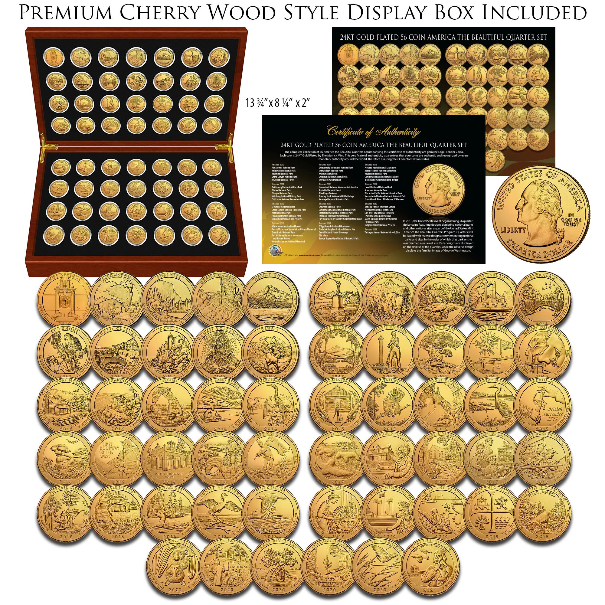 Complete 24K GOLD PLATED America the Beautiful Parks Quarter 56