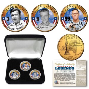 RUTH - MARIS - JUDGE 3-Coin Set w/Box Yankee Home Run Greats N.Y. State Quarters 24K Gold Clad  - Fast Free Ship to U.S.