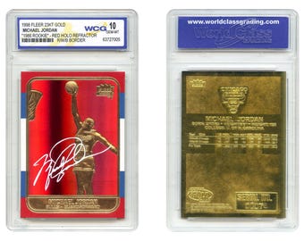 Michael Jordan 1998 FLEER 23K Red PRIZM Refractor Rookie Design Signature - Graded Gem Mint 10